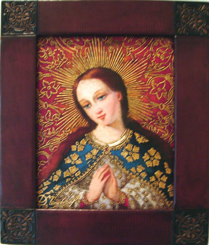 Virgin Mary Original Oil Painting - Virgen del Huerto by Mendoza