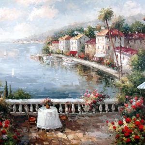 Table on the Seaside Terrace II by Moreyov - Original Oil Painting